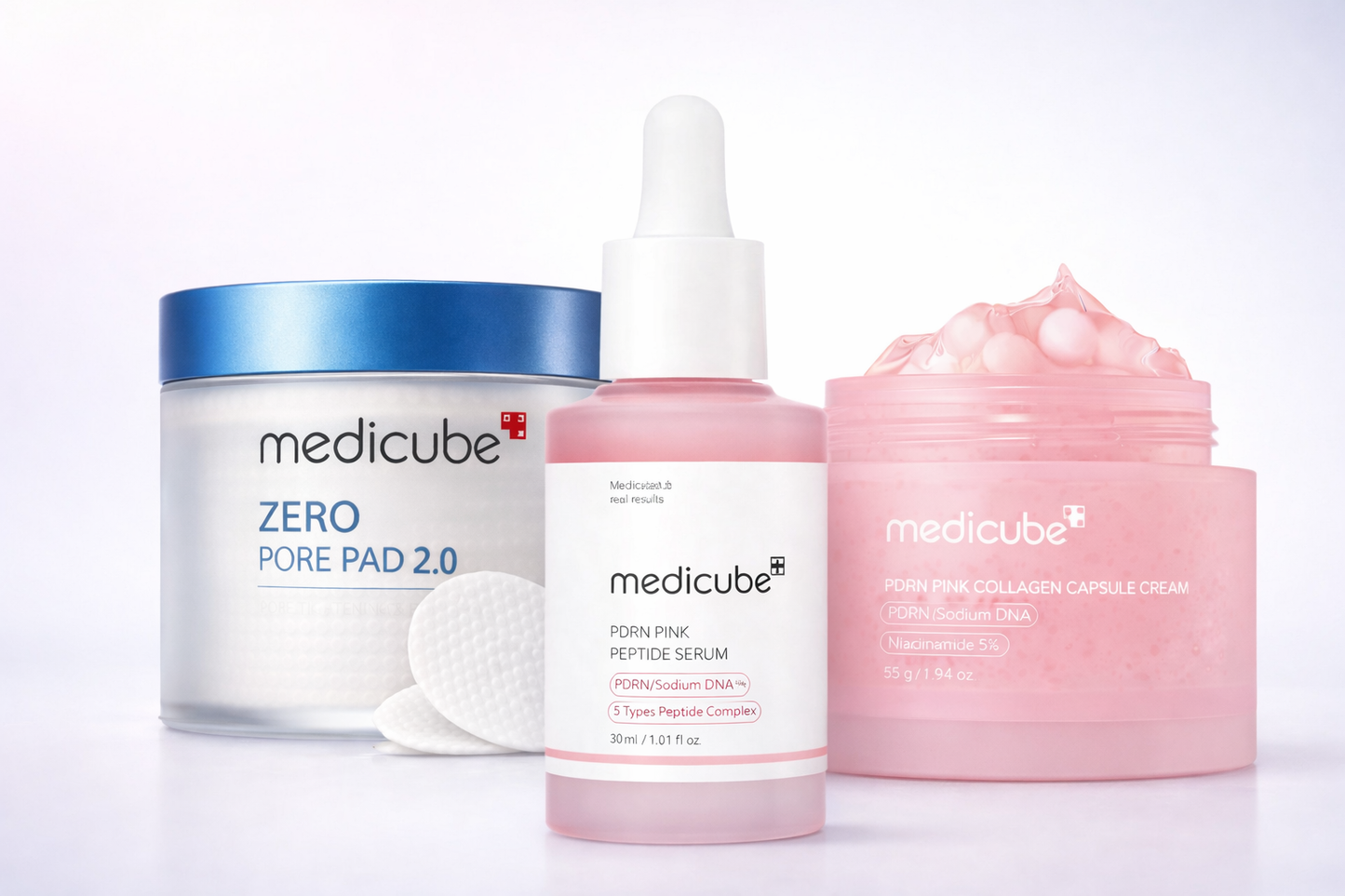 Medicube Glass Skin Renewal Set – Pore Pads, PDRN Collagen Cream & Peptide Serum (3-Step Routine)